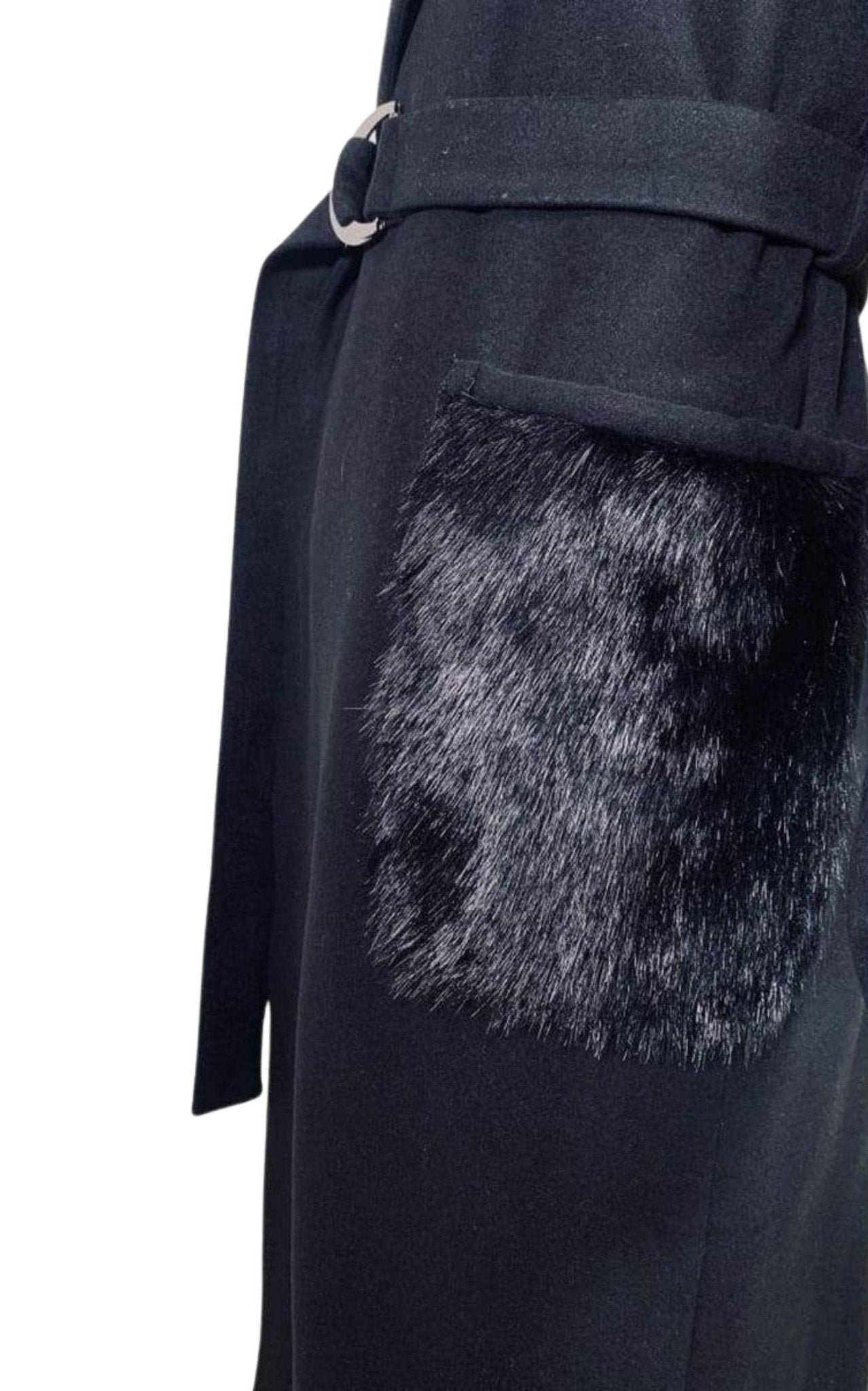 Cult Moda Black Classic Coat with Faux Fur Pockets - Runway Catalog