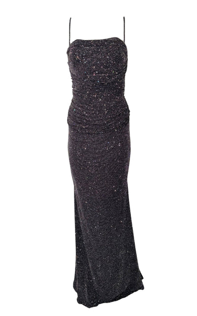 Cult Moda Criss Cross Open Back Black Shimmer Prom Dress - Runway Catalog