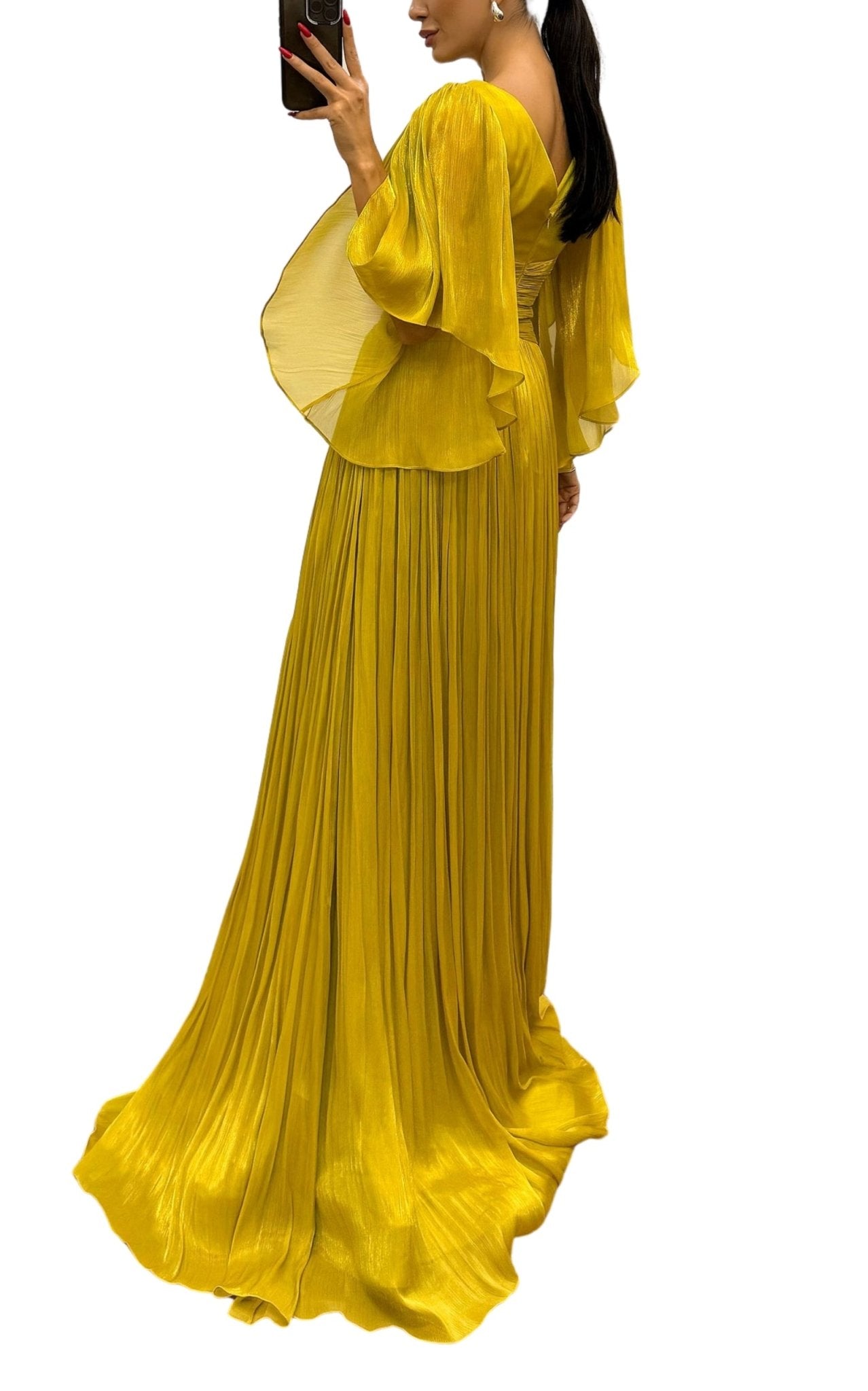 Cult Moda Elegant Chiffon Evening Dress Gown with Floral Brooch - Runway Catalog