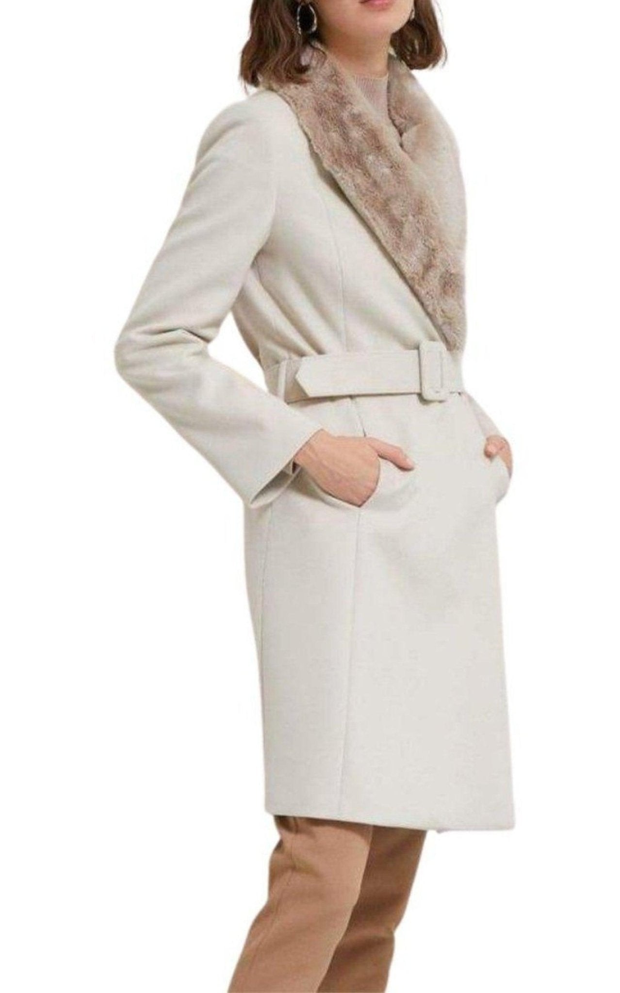 Cult Moda Faux Fur Collar Wrap Trench Coat - Runway Catalog