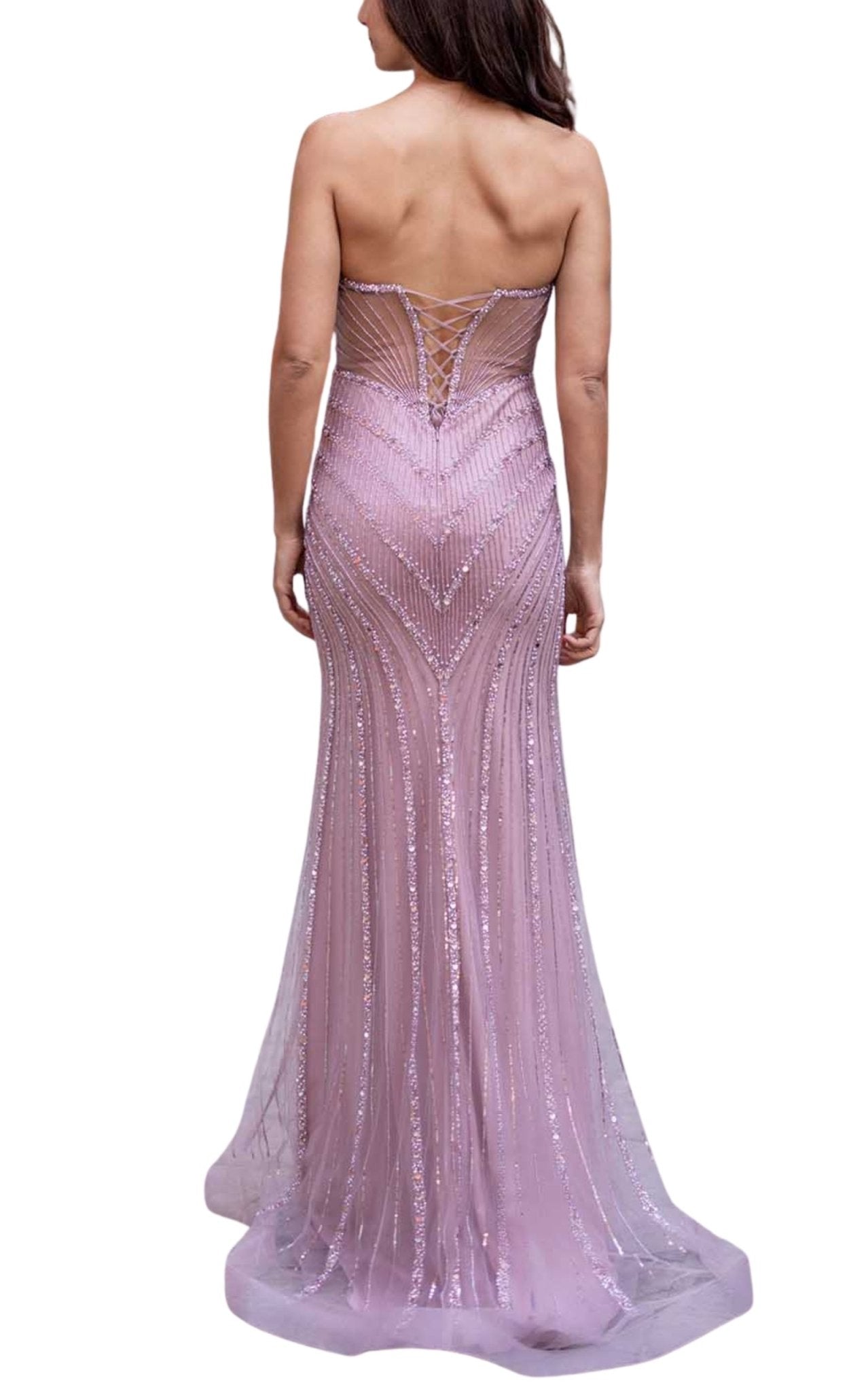 Cult Moda Formal Pink Dress V Plunge Neckline Strapless Beaded Fitted Dress - Runway Catalog
