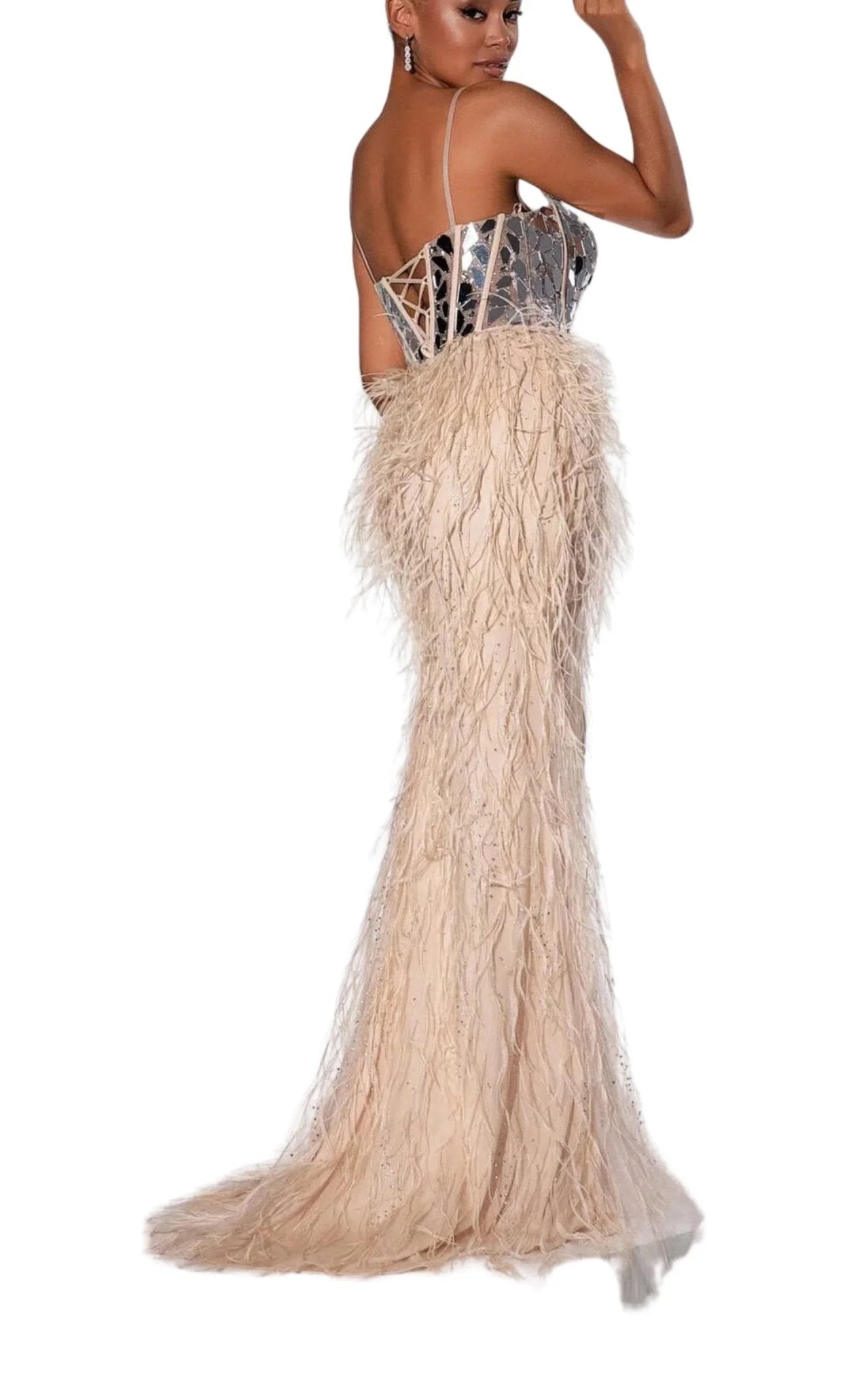 Cult Moda Mirror Fragment Corset Bodice Maxi Formal Gown Dress - Runway Catalog