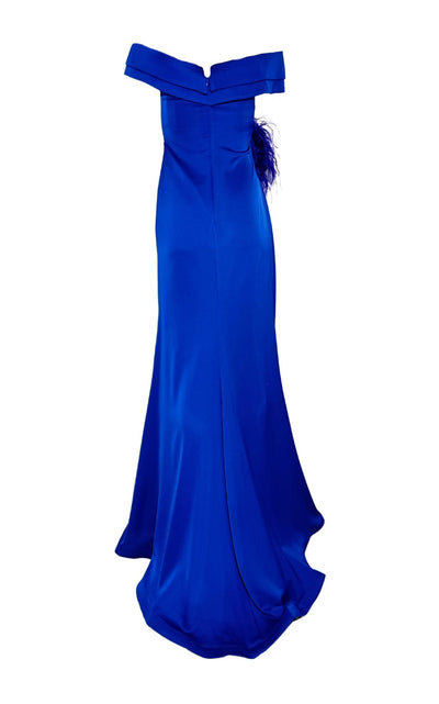 Cult Moda Off Shoulder Boat Neck Blue Cocktail Prom Dress - Runway Catalog