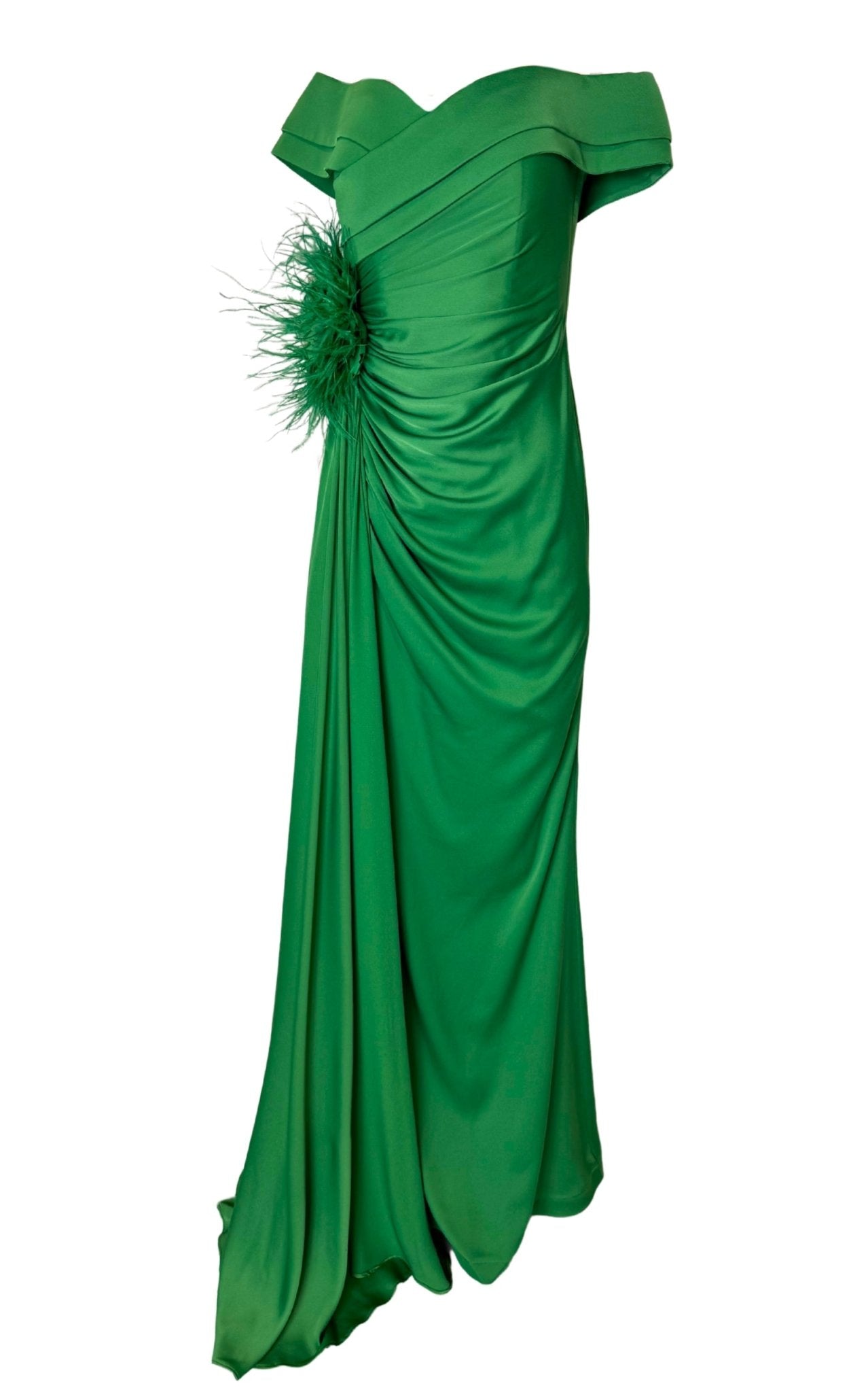 Cult Moda Off Shoulder Boat Neck Green Cocktail Prom Dress - Runway Catalog