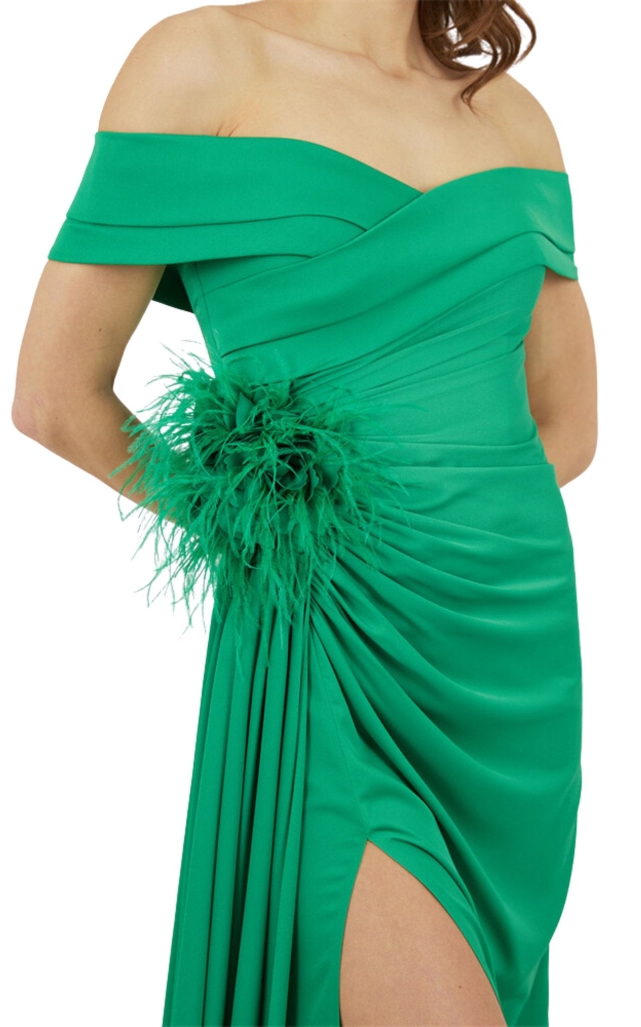 Cult Moda Off Shoulder Boat Neck Green Cocktail Prom Dress - Runway Catalog