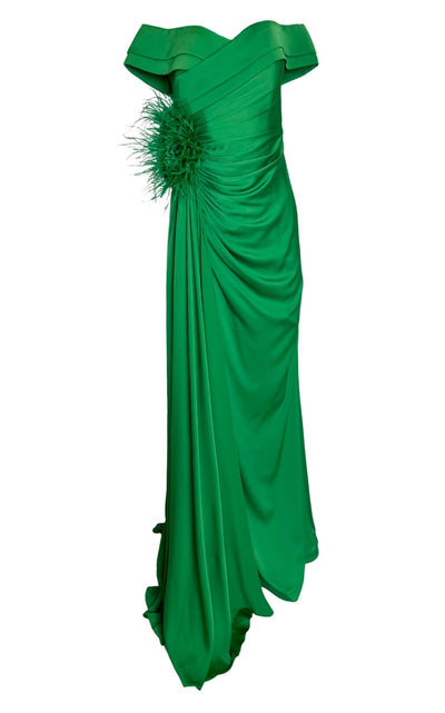 Cult Moda Off Shoulder Boat Neck Green Cocktail Prom Dress - Runway Catalog