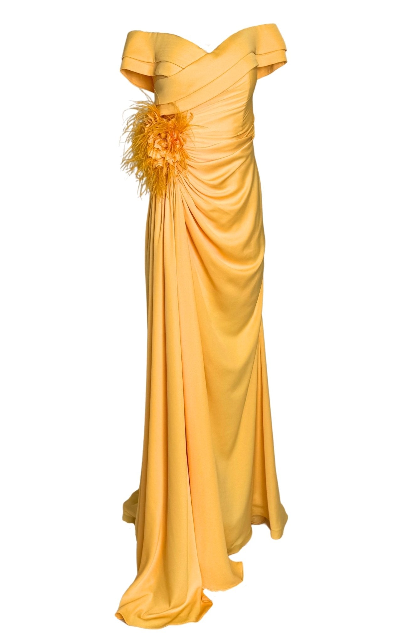 Cult Moda Off Shoulder Boat Neck Yellow Cocktail Prom Dress - Runway Catalog