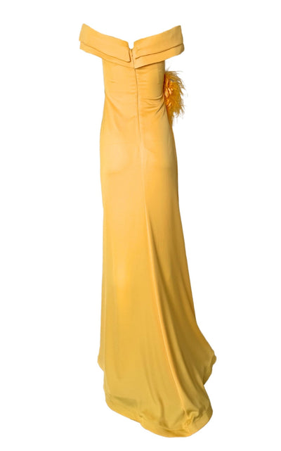 Cult Moda Off Shoulder Boat Neck Yellow Cocktail Prom Dress - Runway Catalog