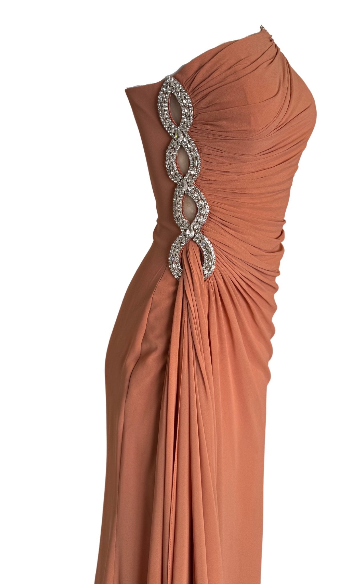 Cult Moda One Shoulder Beaded Gown in Brown - Runway Catalog