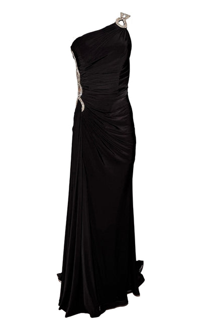 Cult Moda One Shoulder Beaded Stretch Gown in Black - Runway Catalog