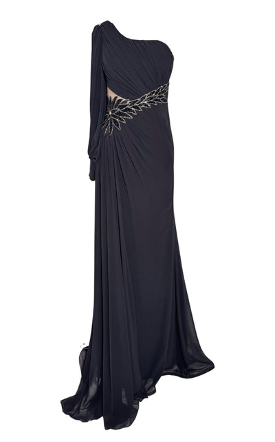 Cult Moda One - Shoulder Long Sleeve Chiffon Gown - Runway Catalog