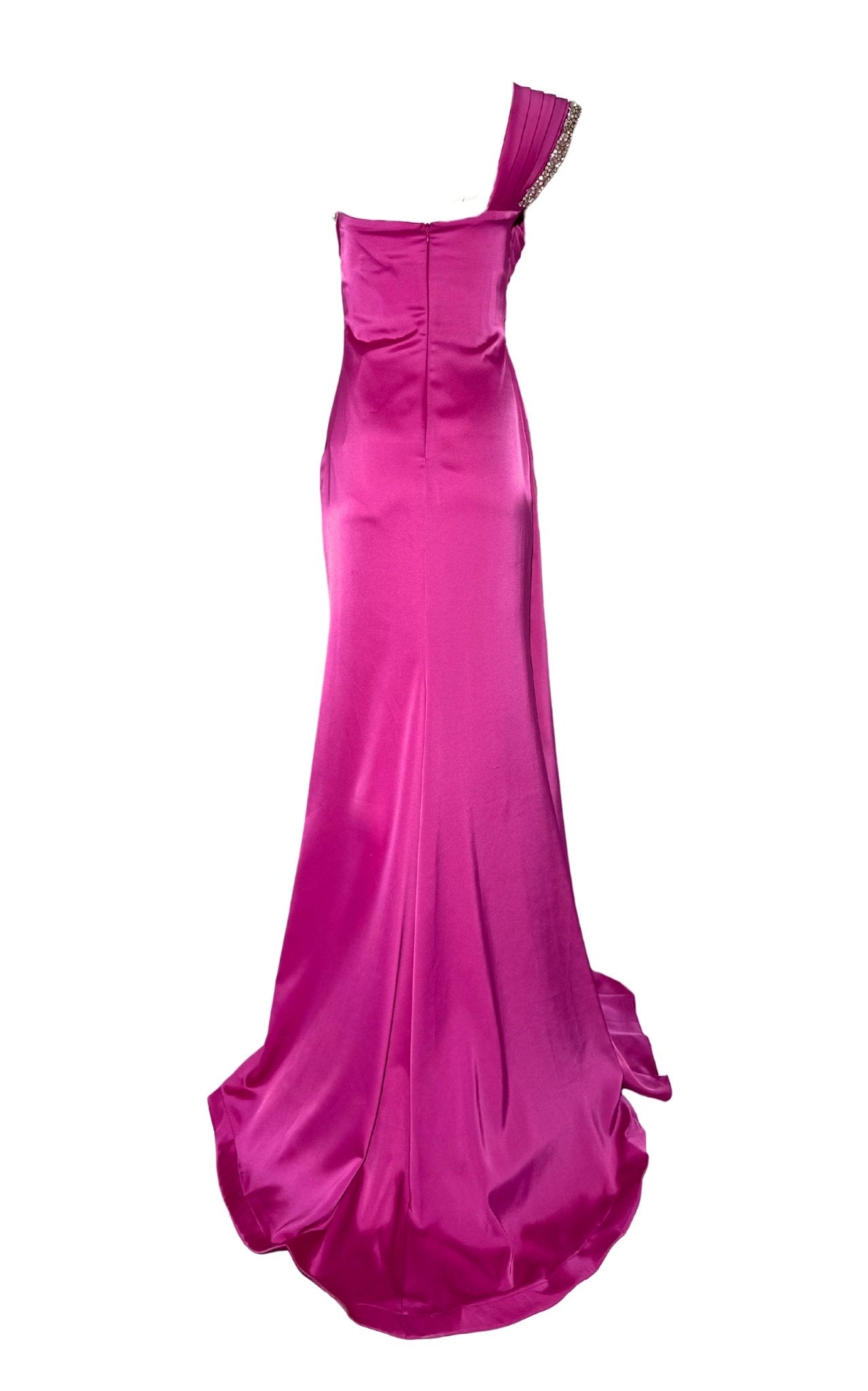 Cult Moda One Shoulder Satin Pleated Crystal Embellished Pink Prom Dresses - Runway Catalog