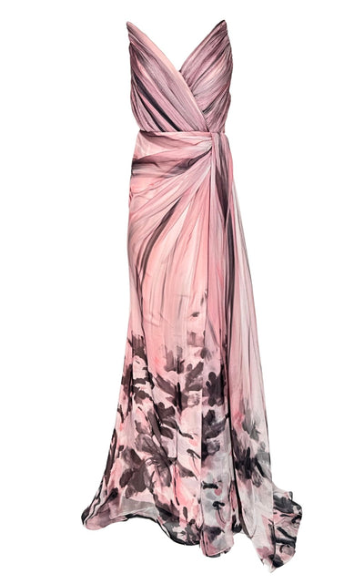 Cult Moda Pink Strapless Chiffon Evening Prom Dress - Runway Catalog
