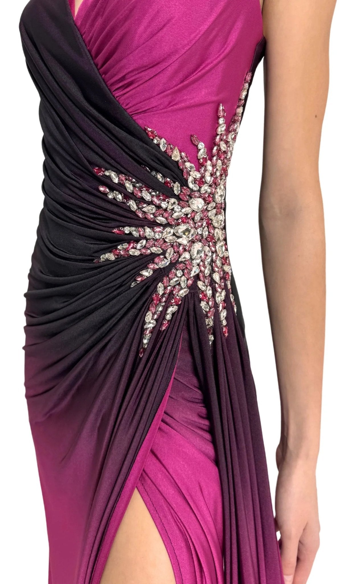 Cult Moda Rhinestone Embellished Burgundy Ombre Party Dress to Impress - Runway Catalog