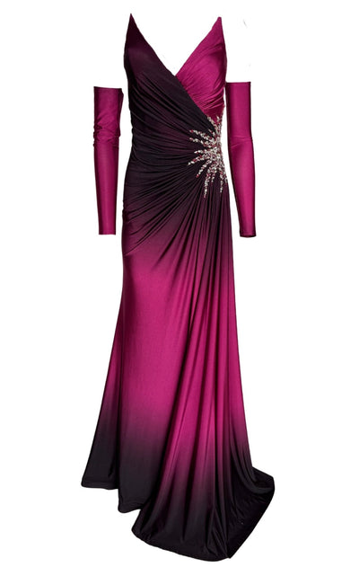 Cult Moda Rhinestone Embellished Burgundy Ombre Party Dress to Impress - Runway Catalog