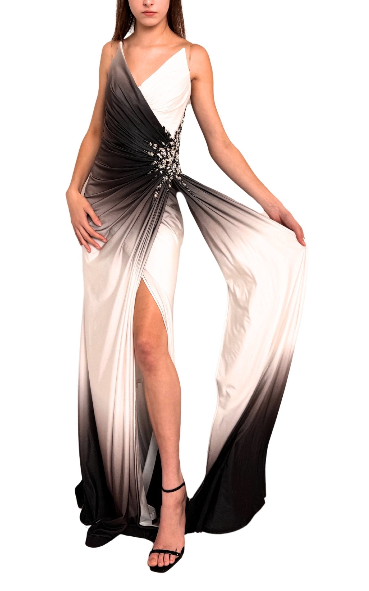 Cult Moda Rhinestone Embellished White Ombre Party Dress to Impress - Runway Catalog