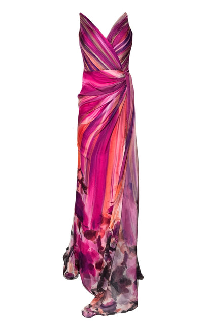 Cult Moda Strapless Chiffon Fuchsia Prom Gown with Slit - Runway Catalog