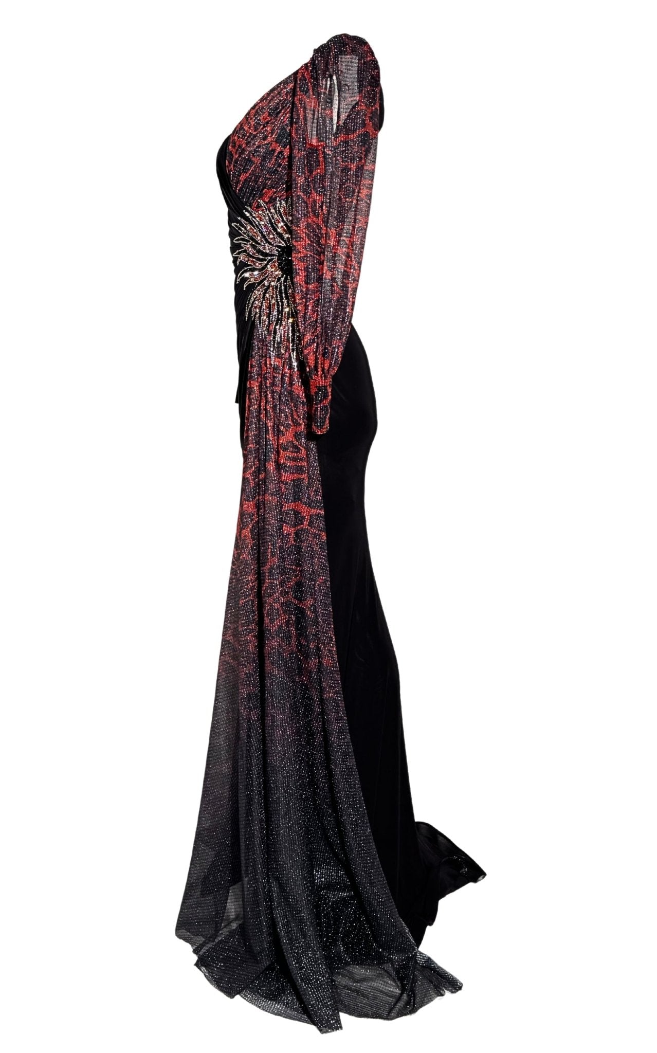 Cult Moda V - neck Leopard Pattern Evening Cocktail Gown - Runway Catalog