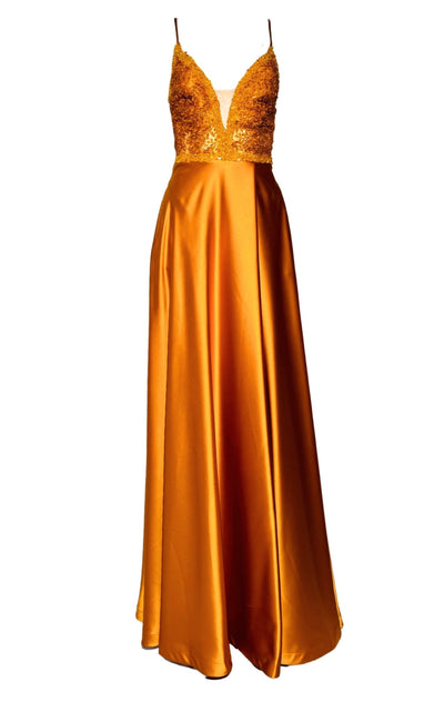 Cult Moda Yellow Long Prom Ball Gown with V - Neck and Open Back - Runway Catalog