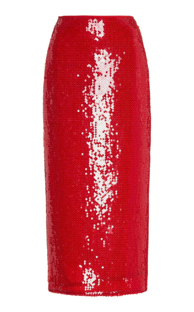 David Koma Sparkly Sequinned Red Midi Skirt - Runway Catalog