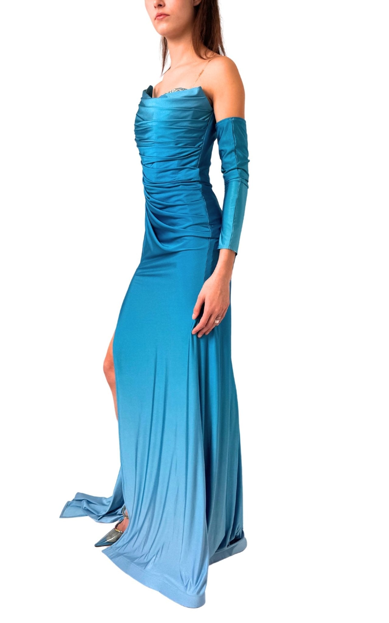 Dekolte Rhinestone Embellished Blue Ombre Gown - Runway Catalog