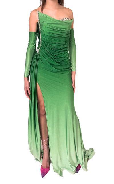 Dekolte Rhinestone Embellished Green Ombre Gown - Runway Catalog