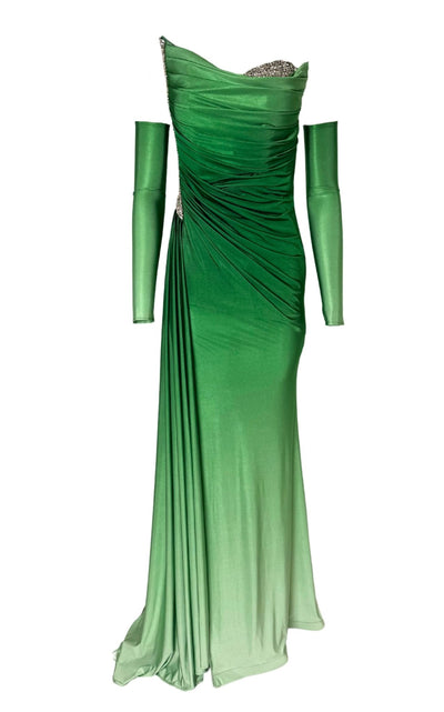 Dekolte Rhinestone Embellished Green Ombre Gown - Runway Catalog