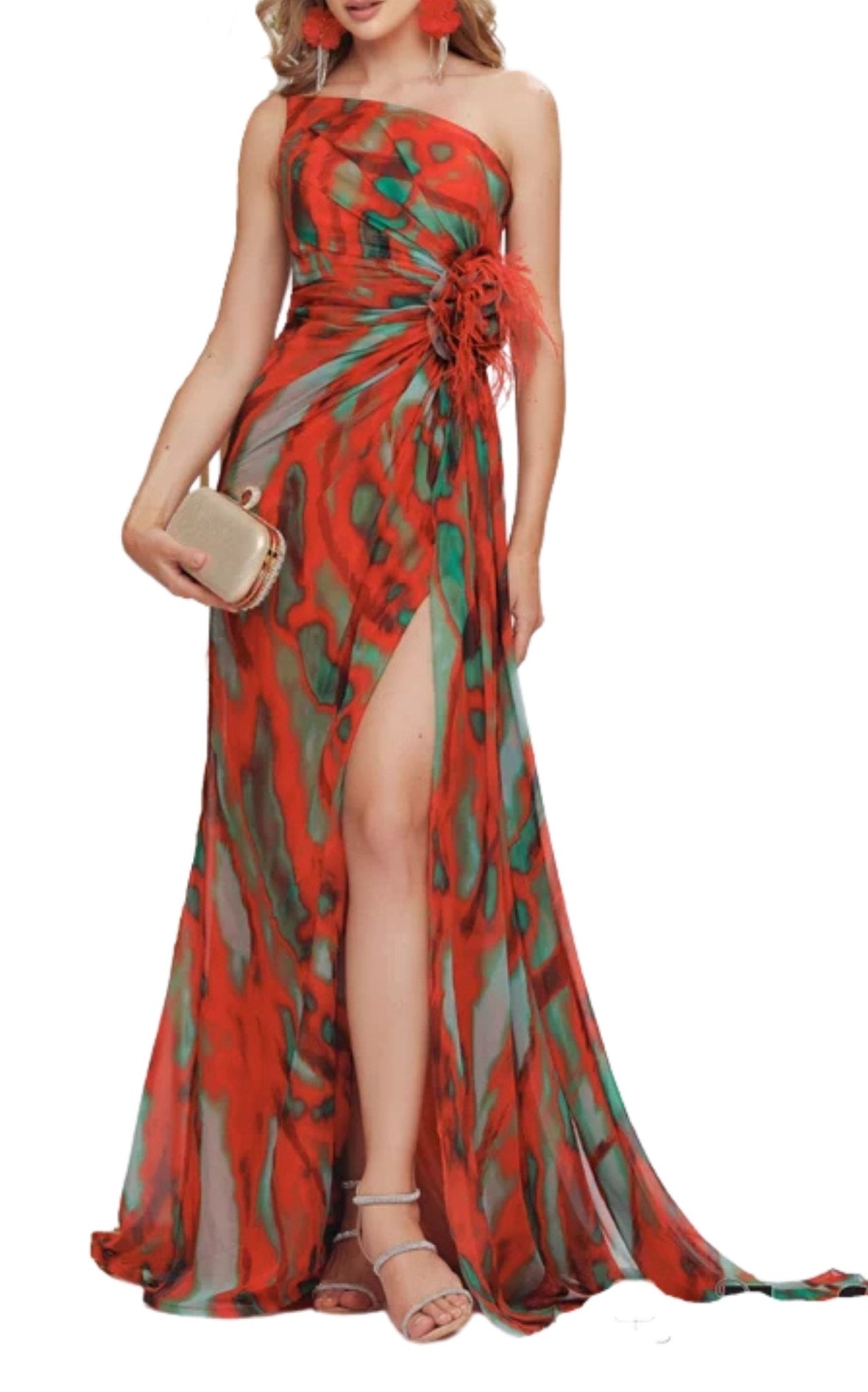 Dekolte Strapless Red Print Party Dress - Runway Catalog
