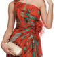 Dekolte Strapless Red Print Party Dress