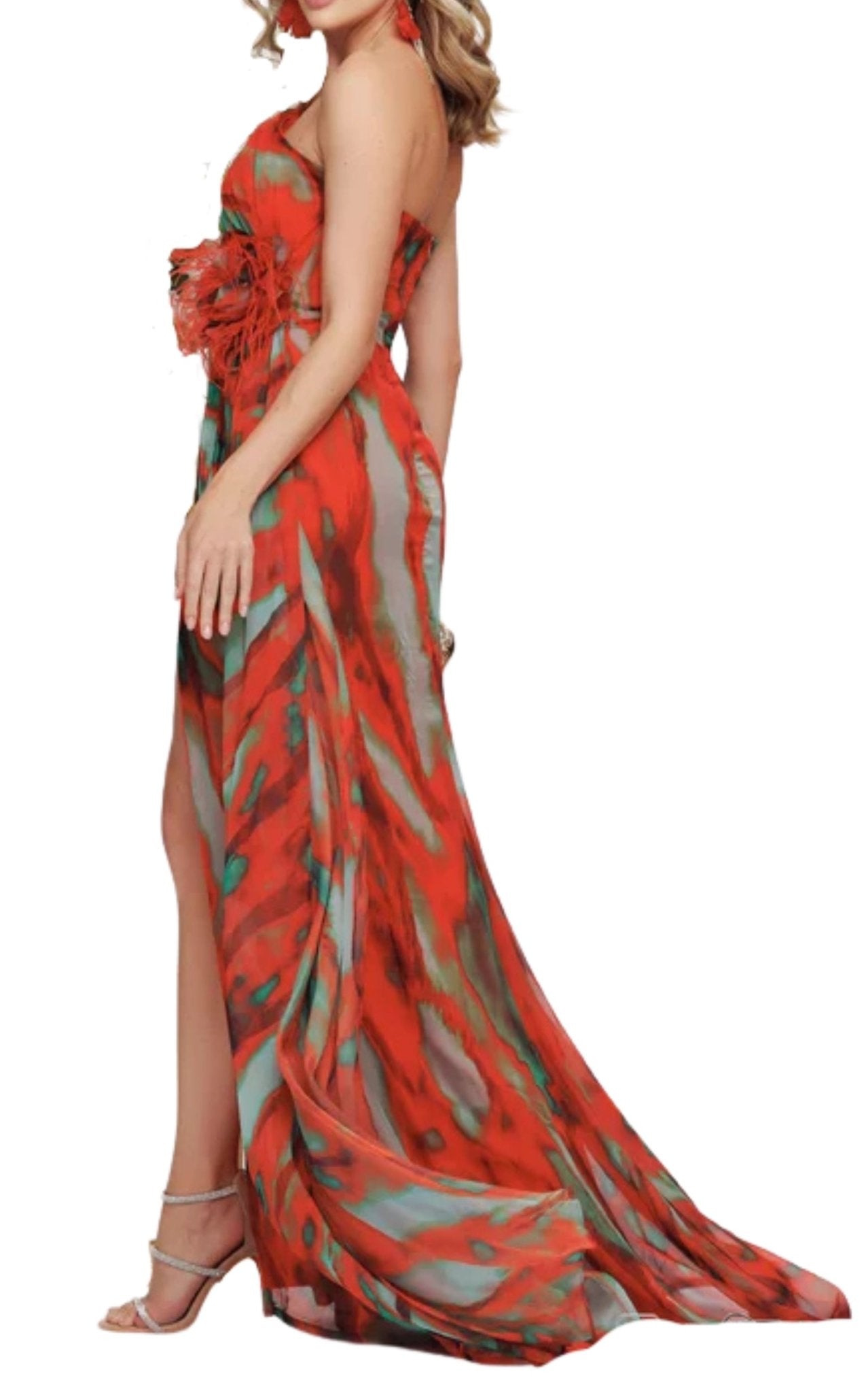 Dekolte Strapless Red Print Party Dress - Runway Catalog