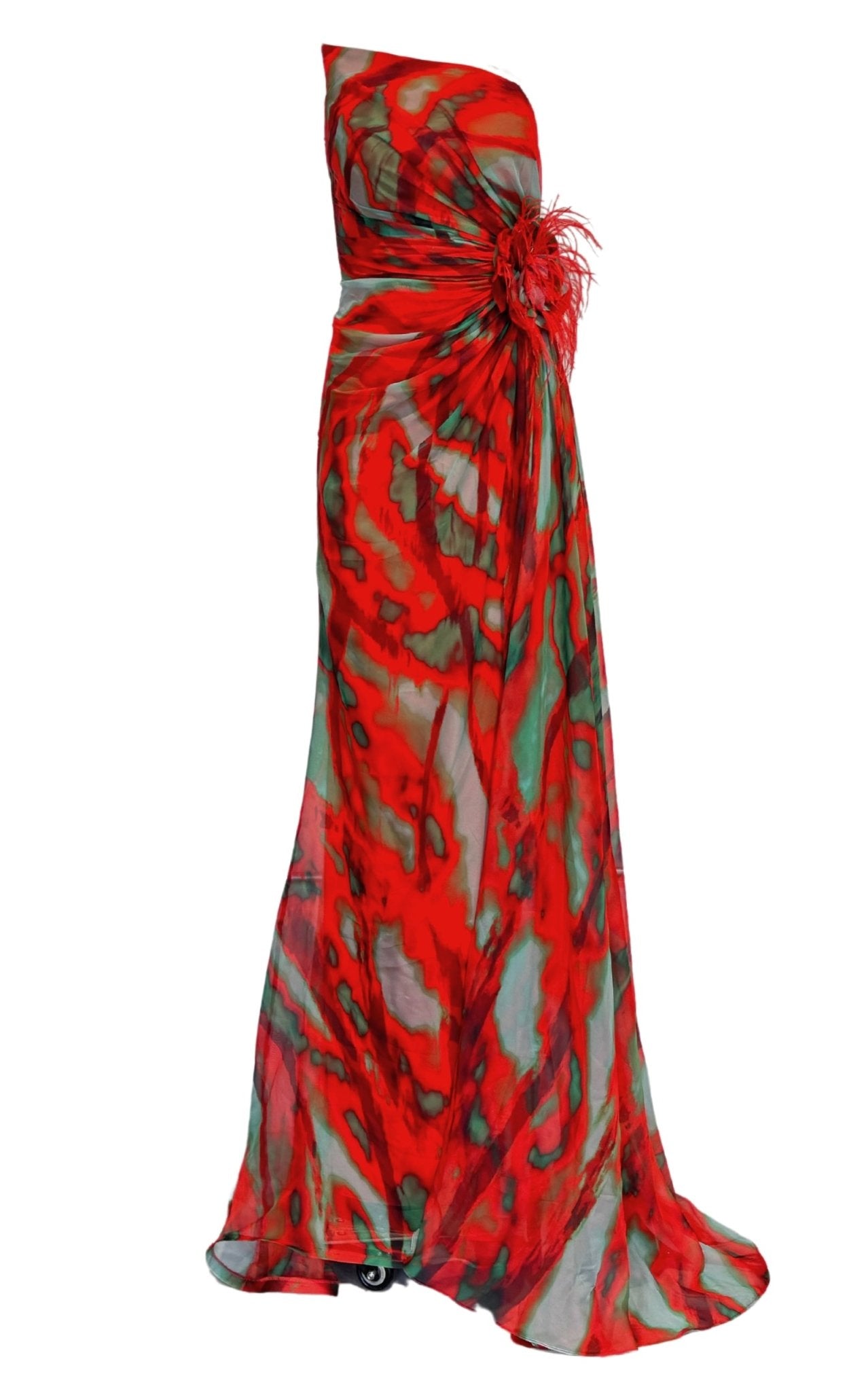 Dekolte Strapless Red Print Party Dress - Runway Catalog