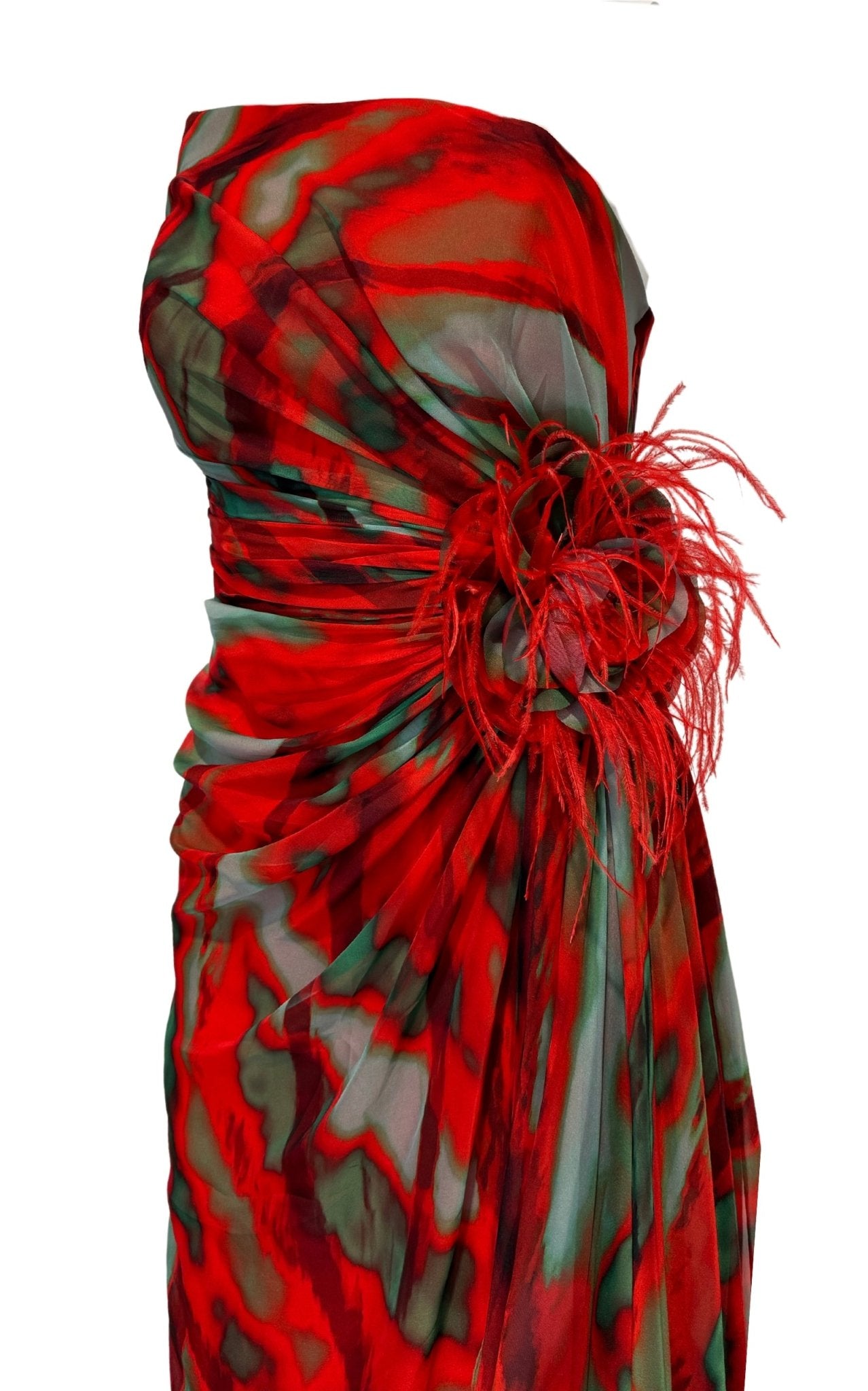 Dekolte Strapless Red Print Party Dress - Runway Catalog