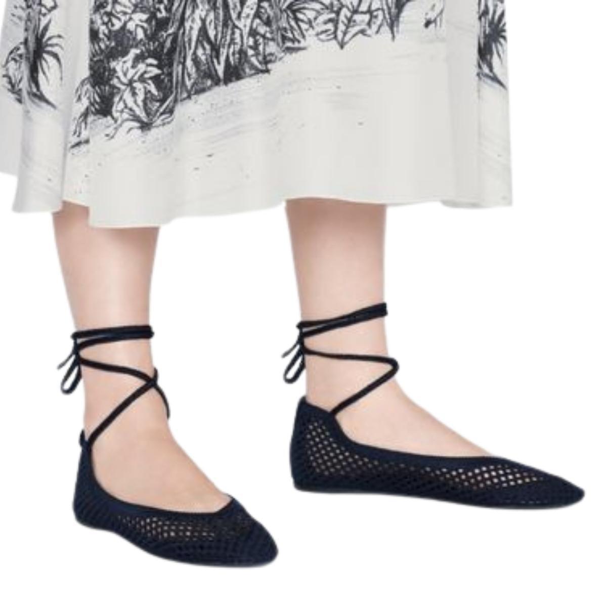 Poeme Cotton Ankle-Tie Ballerina Flats Dior