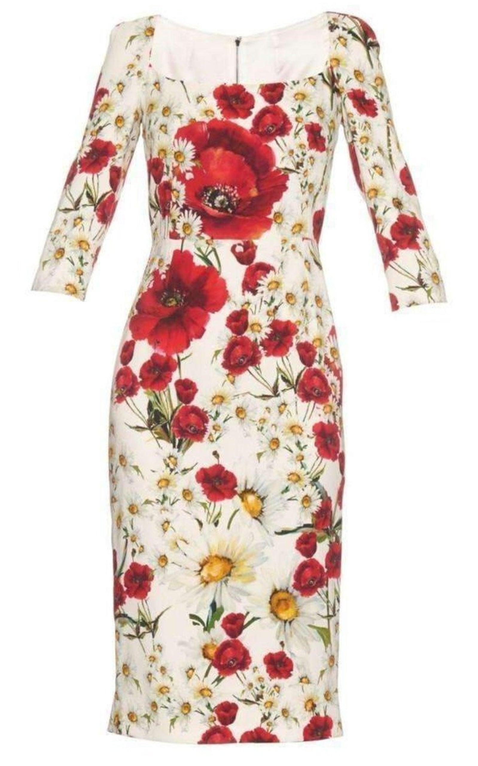 Daisy and Poppy Print Silk Blend Dress Dolce & Gabbana