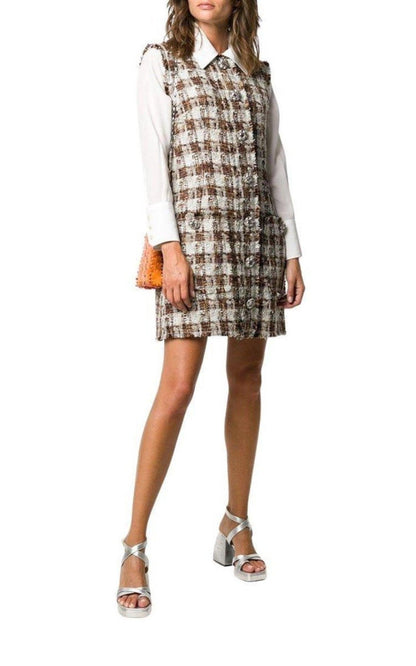 Embellished Checked Tweed Shift Dress Dolce & Gabbana