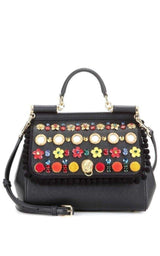 Sicily In Raffia Shoulder Leather Bag Dolce & Gabbana