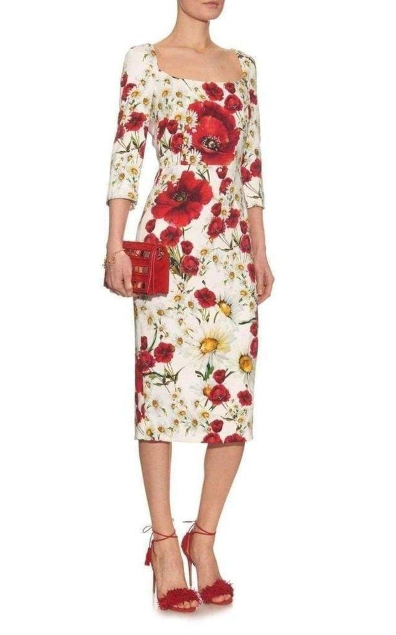 Dolce & Gabbana Daisy and Poppy Print Silk Blend Dress - Runway Catalog