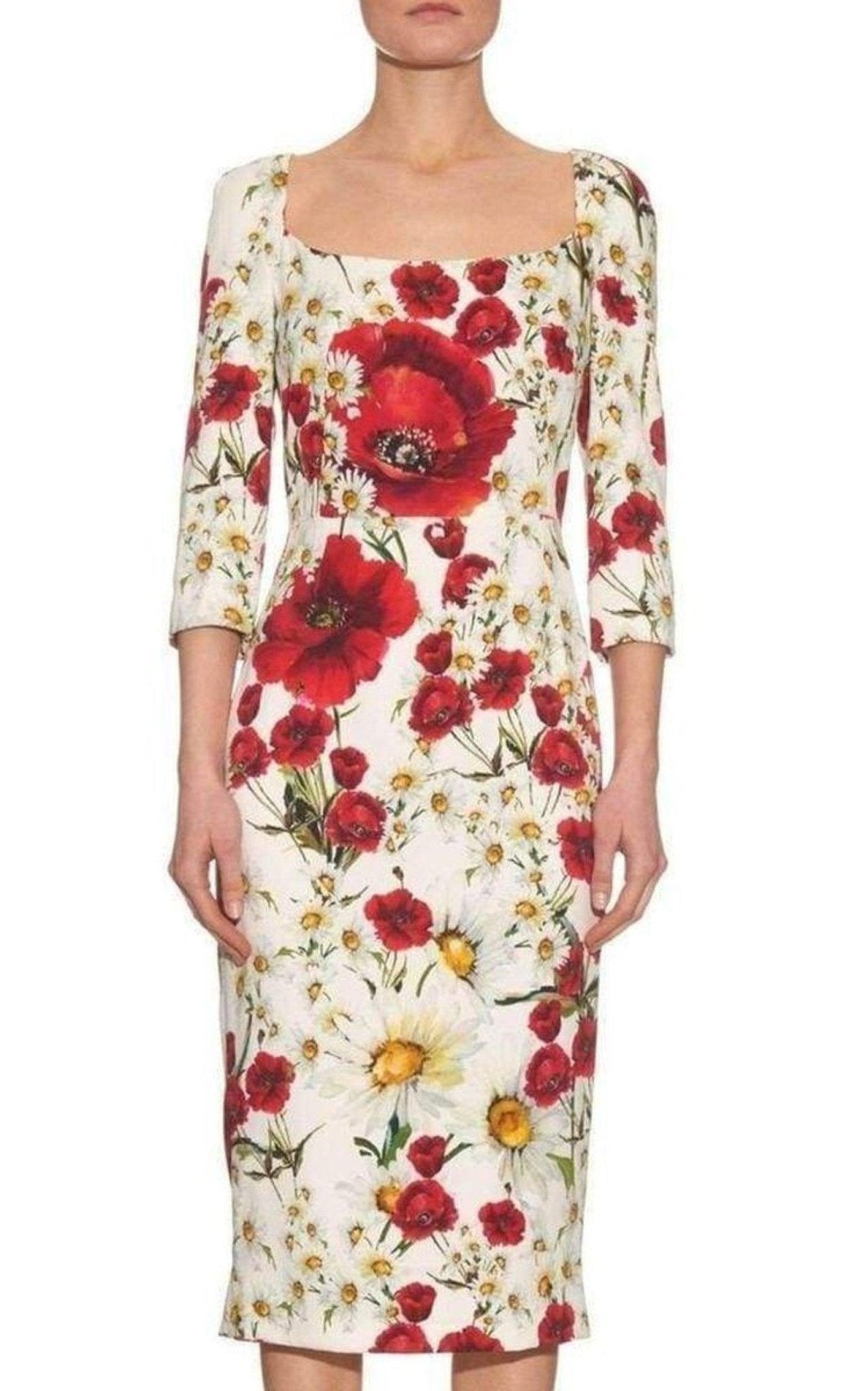 Dolce & Gabbana Daisy and Poppy Print Silk Blend Dress - Runway Catalog