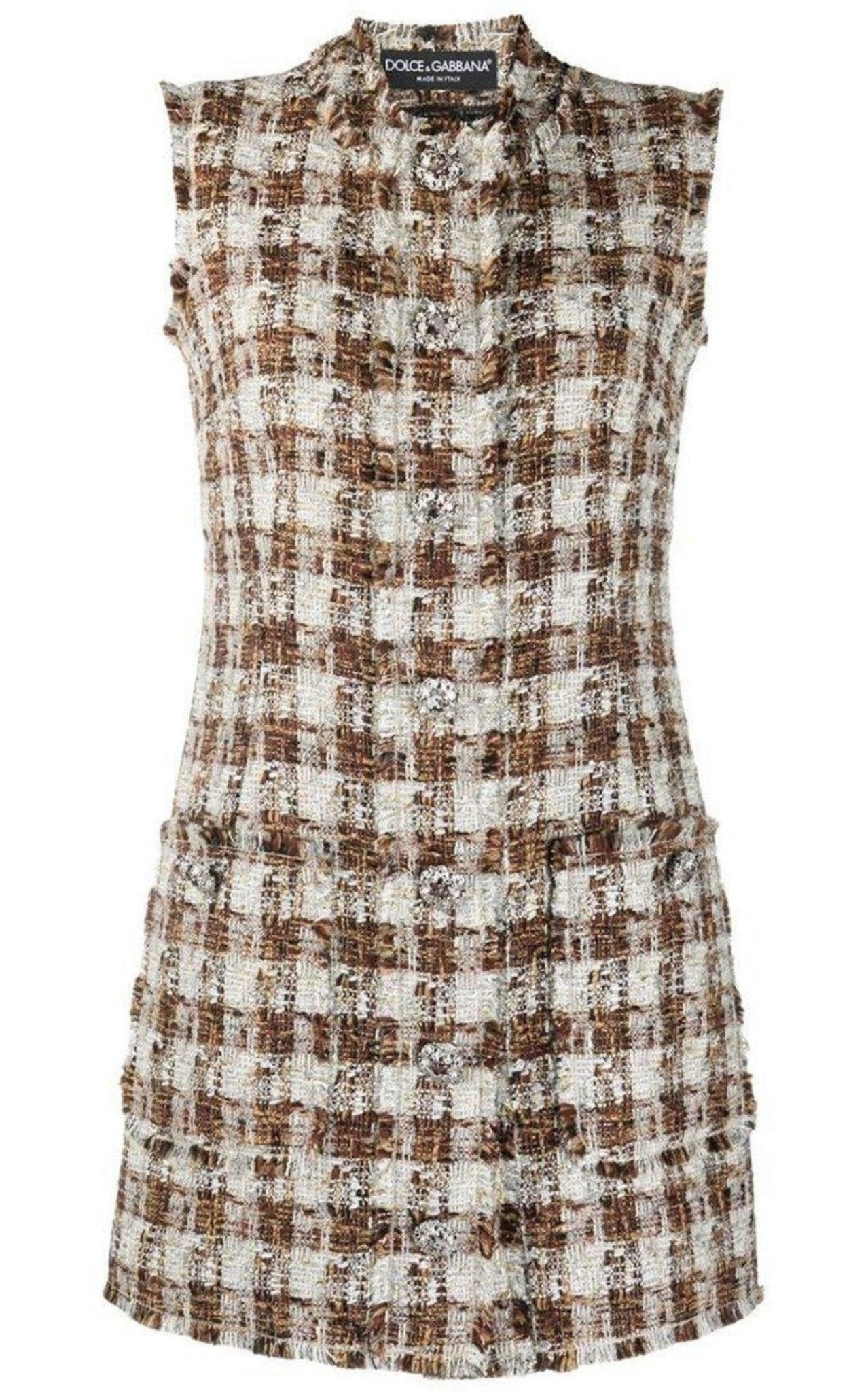 Dolce & Gabbana Embellished Checked Tweed Shift Dress - Runway Catalog