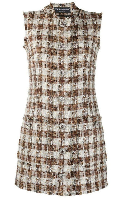 Dolce & Gabbana Embellished Checked Tweed Shift Dress - Runway Catalog