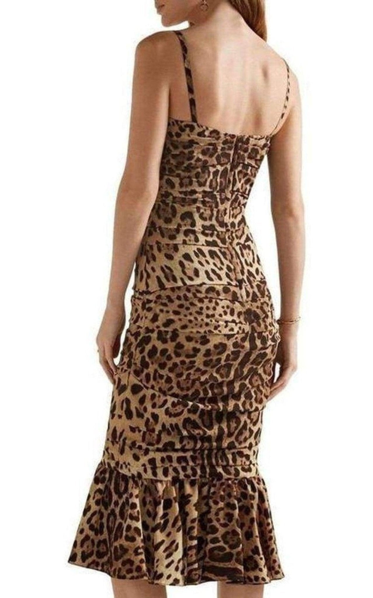 Dolce & Gabbana Ruched Leopard Print Silk Cady Midi Dress - Runway Catalog