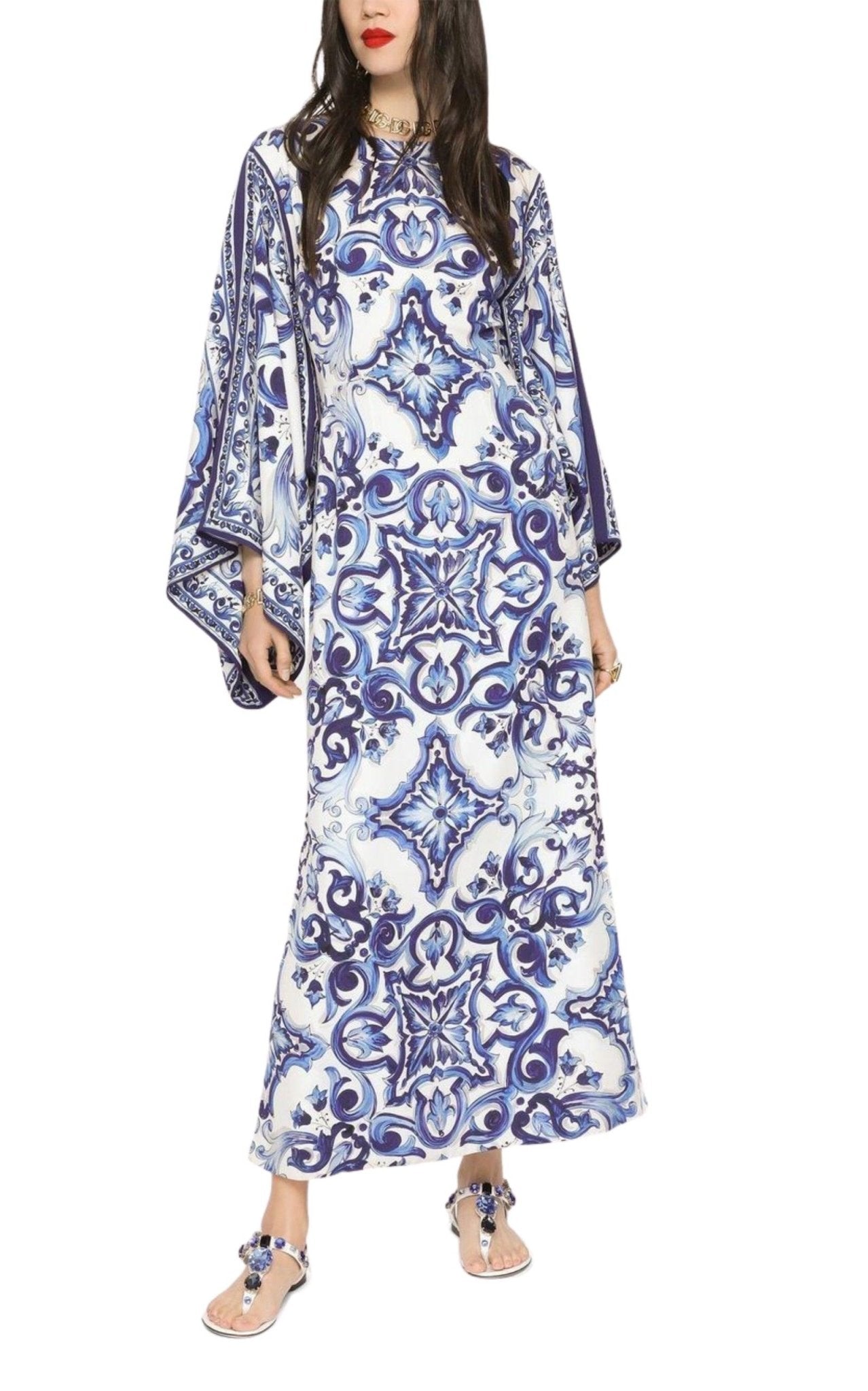 Dolce & Gabbana Scarf - print Silk Charmeuse Maxi Dress - Runway Catalog
