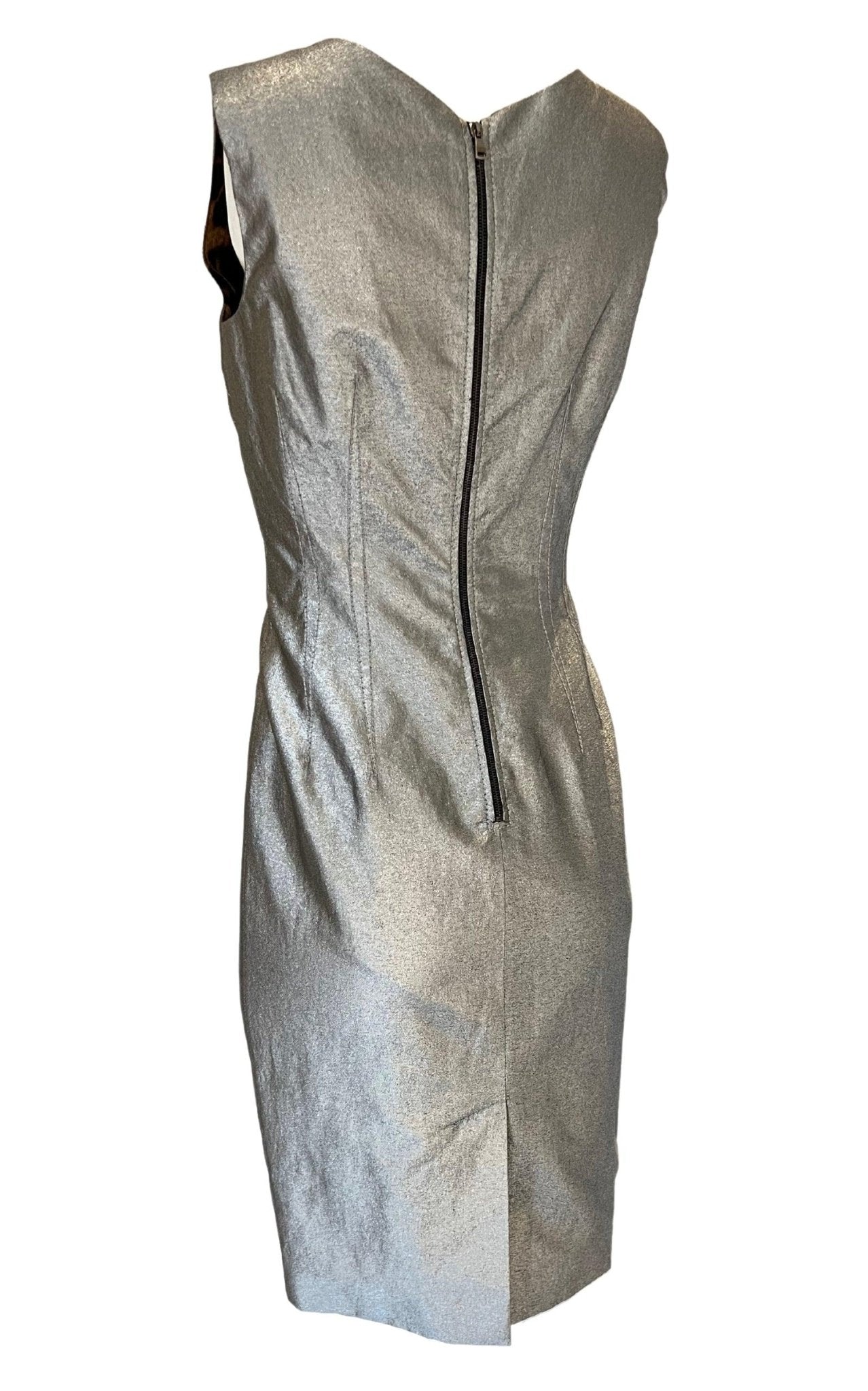 Dolce & Gabbana Silver Silk Midi Dress - Runway Catalog