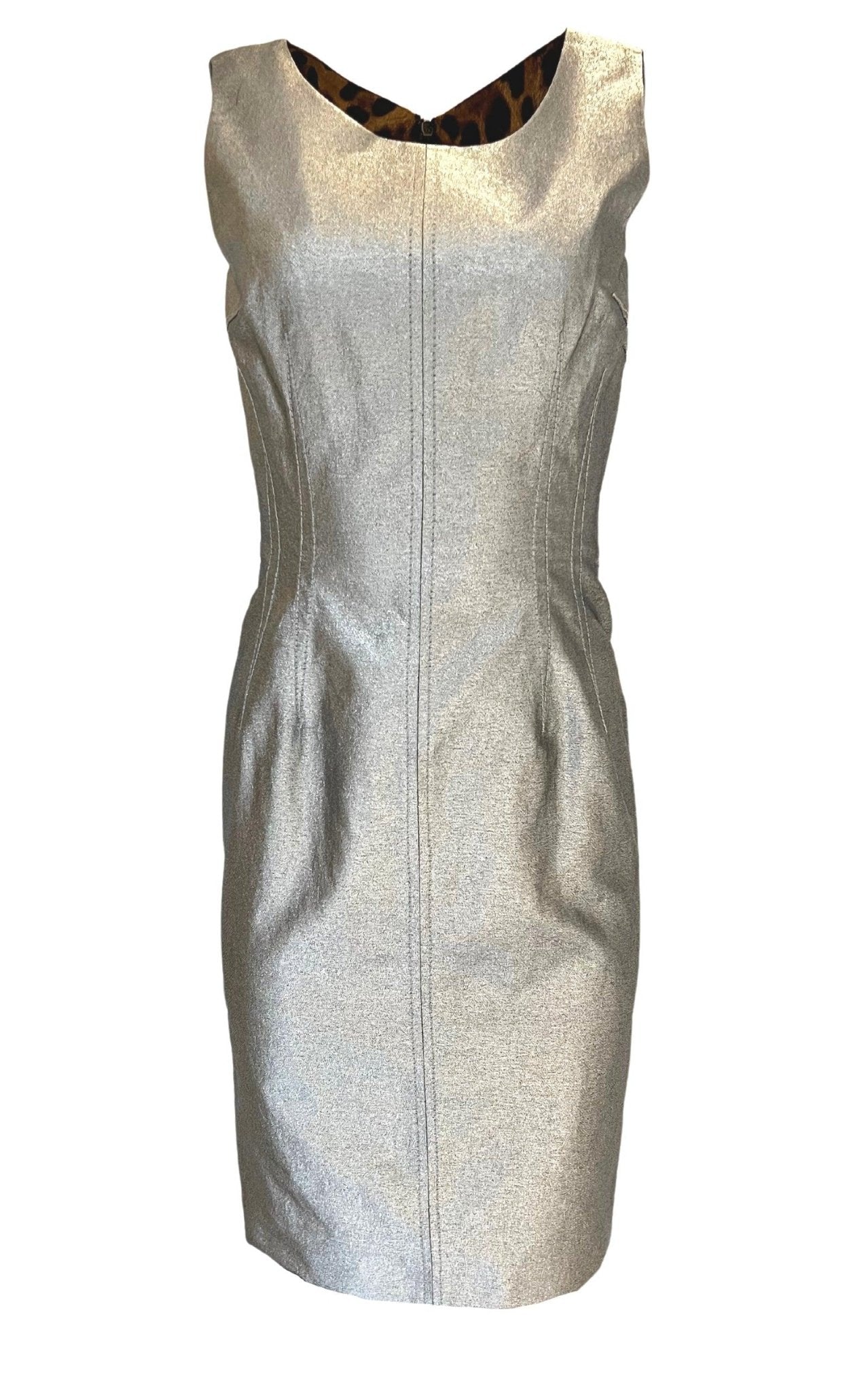 Dolce & Gabbana Silver Silk Midi Dress - Runway Catalog