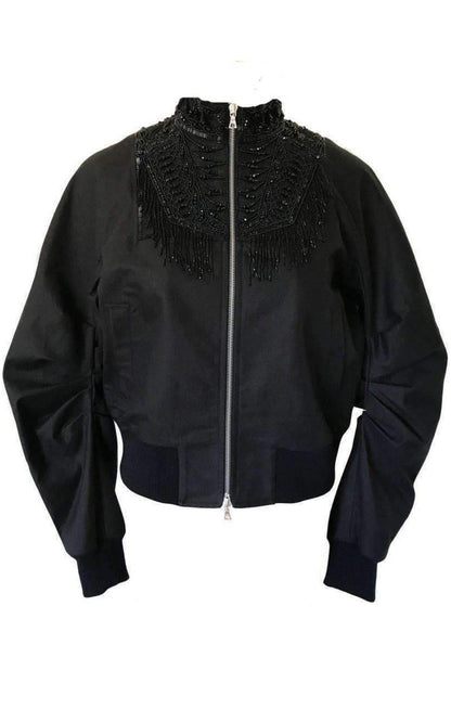 Beaded Collar Cotton Bomber Jacket Dries Van Noten