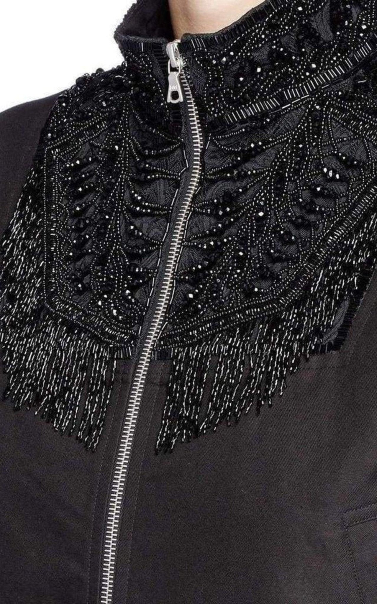 Dries Van Noten Beaded Collar Cotton Bomber Jacket - Runway Catalog