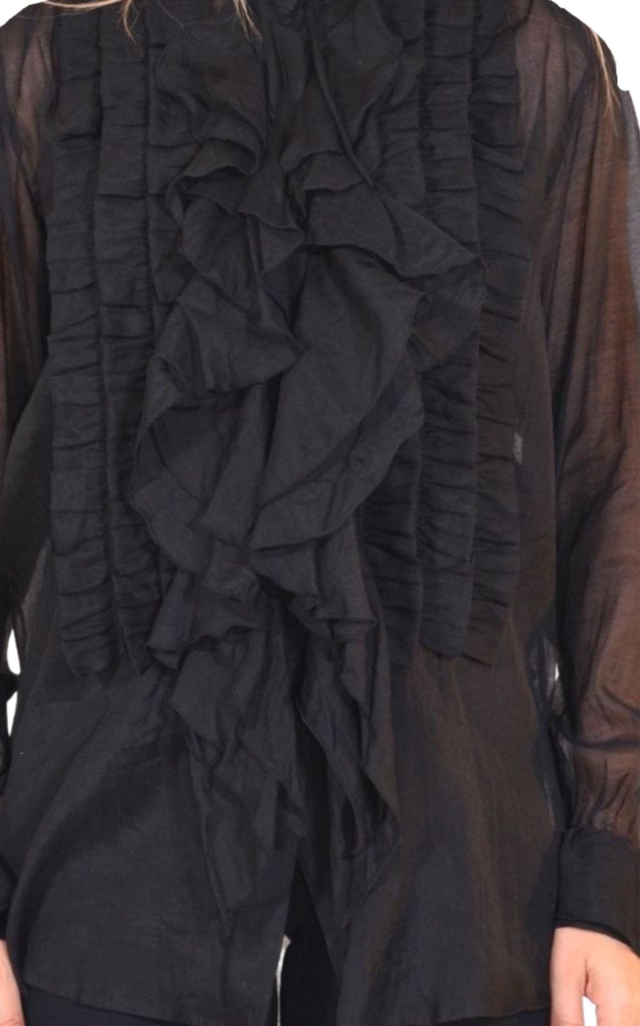 Dries Van Noten Black Ruffle Cotton Silk Blend Shirt - Runway Catalog