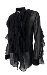 Dries Van Noten Black Ruffle Cotton Silk Blend Shirt - Runway Catalog