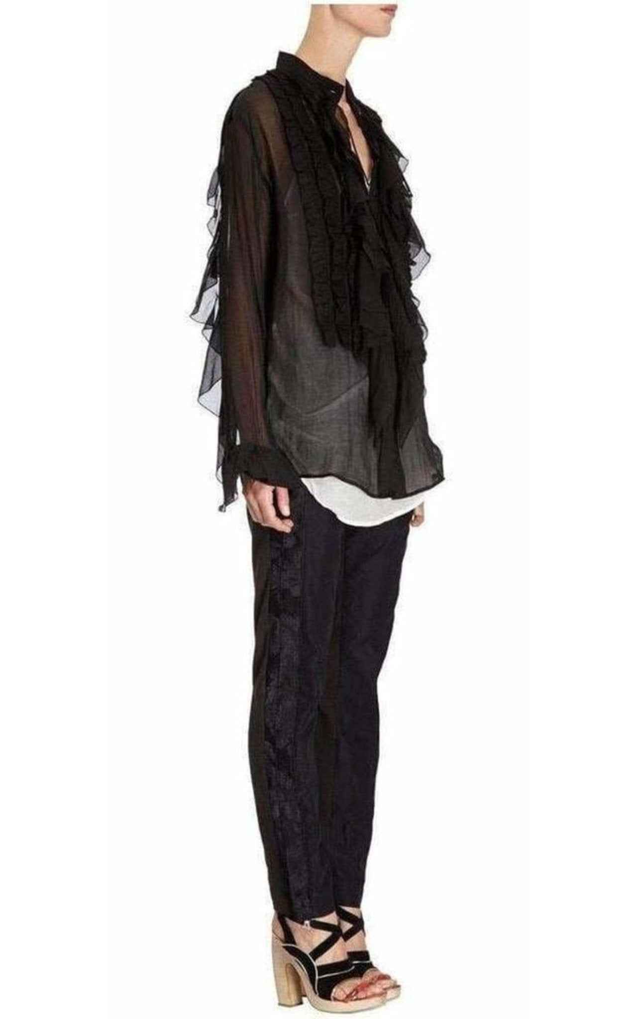 Dries Van Noten Black Ruffle Cotton Silk Blend Shirt - Runway Catalog