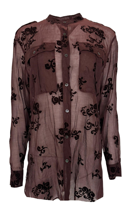Dries Van Noten Burgundy Floral Silk Blend Shirt - Runway Catalog